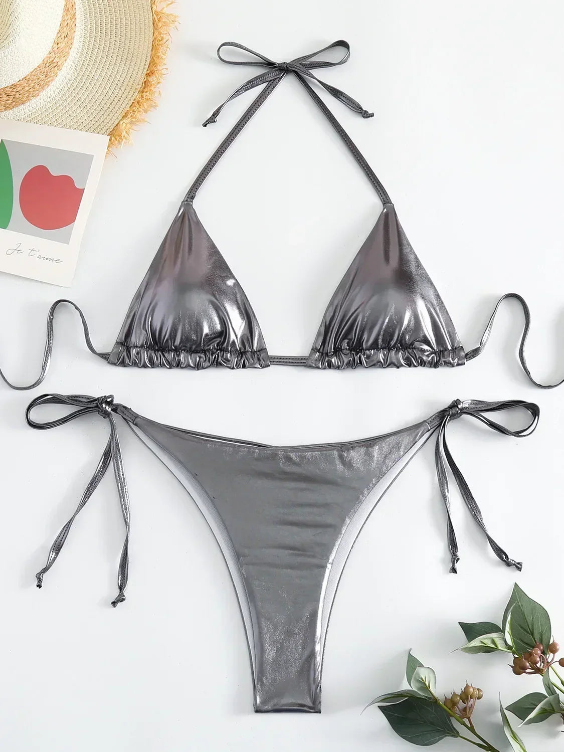 Sexy Brozing Gold Bikinis Sets Women Push Up Micro Bikini Swimsuit 2025 Brazilian Beach Bathing Suit Tie Side Triangle Swimwear