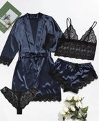 2025New Women's Pajama Fashion 4-piece Set Lace Satin Strap Sexy Pajama Set Dress Skin friendly Comfortable Casual Pajama Skirt