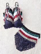 6-Piece Set Women's Bra and Panties Set Sexy Patterned Lace Patchwork No Lining Comfortable Fitting Women's Push up Bra Women's Underwear Set
