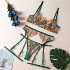 Brskbzda Lingerie Sensual Lace Underwear Transparent Embroidery 3-Piece Garters Fancy Beautiful Short Skin Care Kits Intimate