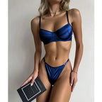 Krasapt Sexy Satin Lingerie 2 Pcs Sets Fancy Patchwork Bras And Thongs Underwear Suits Attractive Bilizna Intimate Erotic Set