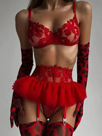 Yimunancy Lace Bra Set Women Transparent Mesh Patchwork Sexy Lingerie Set Floral Garter Brief Underwear Set