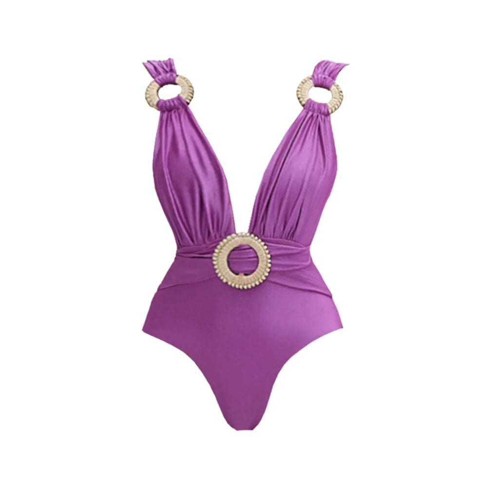 2Pcs Deep V One Piece Swimsuit Sexy Women Swimwear 2025 Shiny Star Bikini High Waist Biquini Female Swim Suit Bodysuit Beachwear