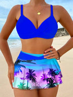 Hot Sale Of The Season New High Waist Bikini with Skirt Large Size Separate Design Sexy Cross Border Swimwear Floral Lace Edge E