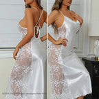 Sexy Hollow Out Long Nightgown Chemise Sleepwear Patchwork Perspective Lace Lingerie Women's Nightdress Homewear Rayon Nightwear