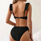 Sexy Black Ribbed Swimwear High Waisted Bikinis Sets 2026 Ruffled Swimsuit Cross Bandage Bathing Suit Brazilian Bikinis De Mujer