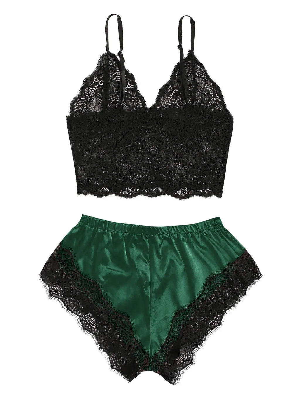 2PCS Women's Satin Pajama Set Lace Cami Top and Shorts Sexy Lingerie Sleepwear Summer Breathable Nightwear Black And Pink