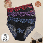 3PCS Popular Contrast Lace Floral Cotton Patchwork Panties for Women Hollow Out Lace Trim Sexy Underwear New Comfortable Briefs