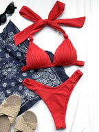 2025 Halter Bra Cup Bikini Sexy Swimsuit Female White Swimwear Women Push up Bikini set Brazilian Bathing Suit Bandeau Swim suit