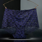 1Pc Fashion Women High Waist Plus Size Panties Lace Mesh Floral Transparent Briefs Underwear Solid Seamless Underpants Lingerie