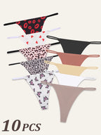 10Pcs Women Seamless Thongs Thin Strap Low Waist High Flexibility Panties Sexy Underwear Ladies Briefs T-back Comfortable Women