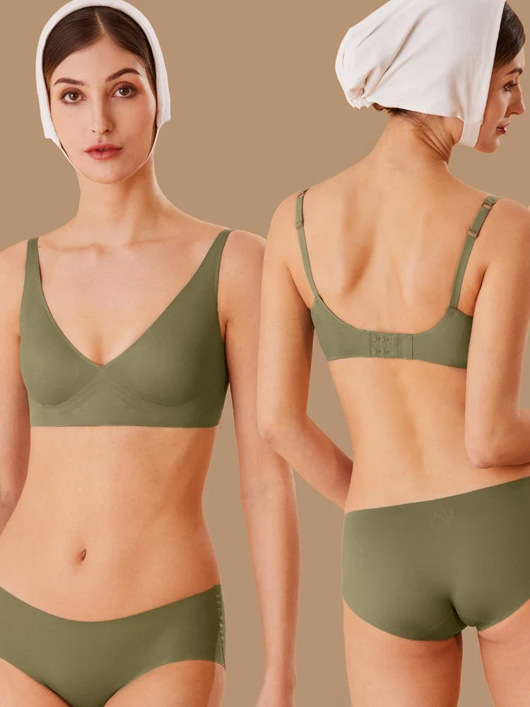 One-piece Seamless Bra Women Wireless Push Up Underwear Sexy Deep V Padded Bralette Female Comfortable Gather Lingerie Sleepwear