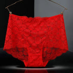 1Pc Fashion Women High Waist Plus Size Panties Lace Mesh Floral Transparent Briefs Underwear Solid Seamless Underpants Lingerie