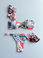 Two-Pieces Women Floral 2025 Push-Up Strappy Ruffles Bandage Bikini Set Swimsuit Swimwear Bathing Suit Beachwear Biquini