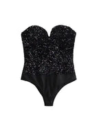 Strapless Sequin Bodysuits for Women, Backless Bodysuits, Sweetheart Neck, Female Playsuits, Sexy Fashion