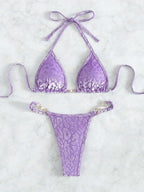 Shiny Pink Micro Bikini 2025 Mujer Women Sexy PU Pearls Push Up Thong Swimsuit Summer Bathing Suit Bandage Holiday Swimwear