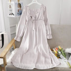 Female Long Nightdress Sexy Hollow Lace Sleepwear Home Dress Palace Style Princess Nightgown Nightwear Casual Satin Loungewear