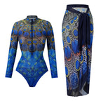 Vintage Mesh Print Swimming Suit for Women Long Sleeve High Waist One Piece Swimsuit 2025 Beach Bathing Suit Купальник
