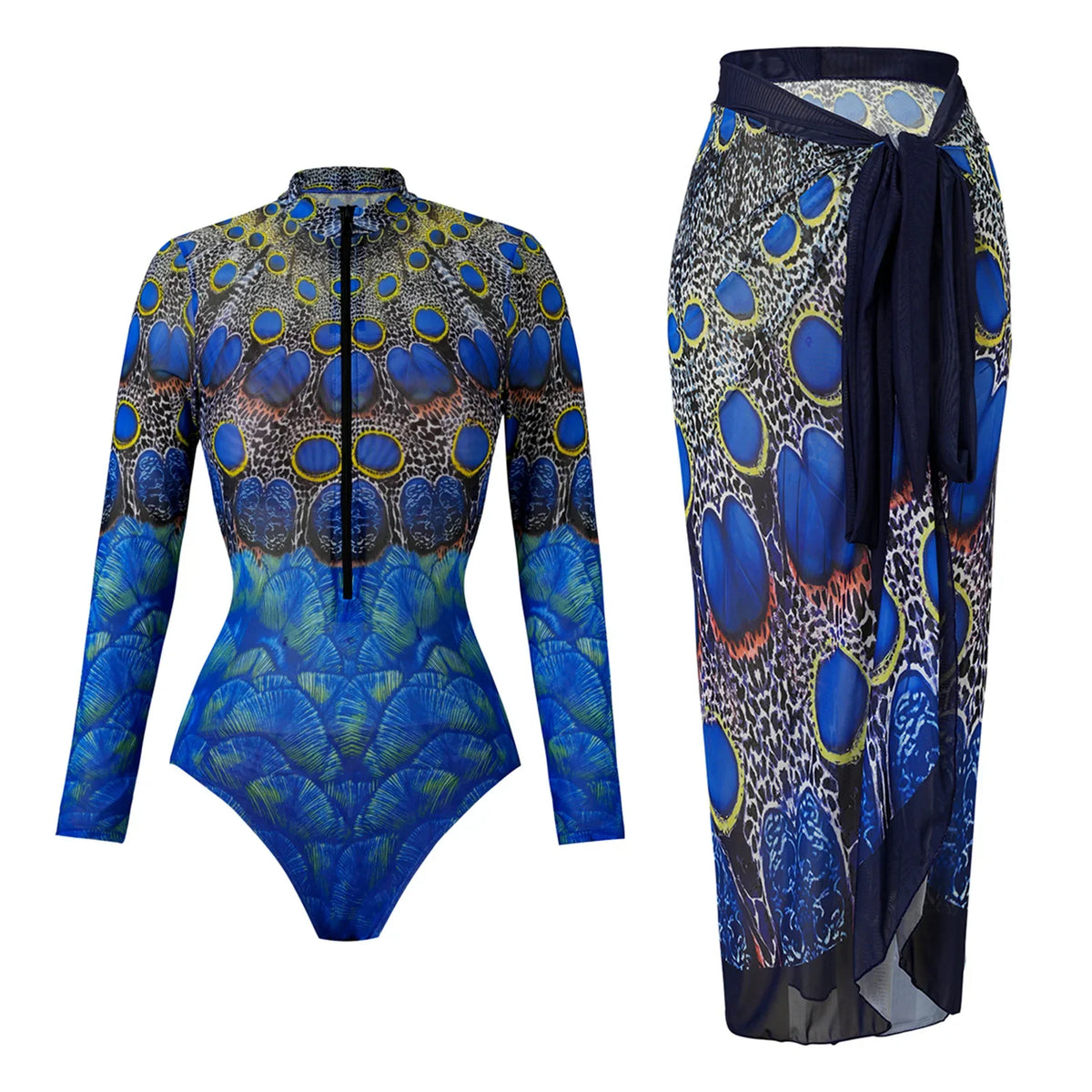 Vintage Mesh Print Swimming Suit for Women Long Sleeve High Waist One Piece Swimsuit 2025 Beach Bathing Suit Купальник