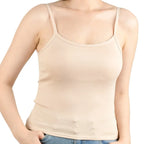 Sexy Summer Sleeveless T-Shirt  Spaghetti Strap Cropped Tank Top with Built-in Bra Fashion Solid Color Sporty Camisole