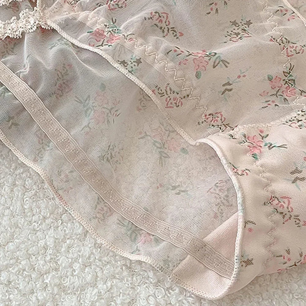 Women's panties  Cross waistband Hipsters Low Rise Lace Strappy Panties Transparent Mesh Floral Pattern Sweet Bowknot sexy femal