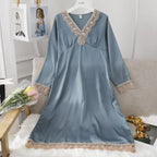 Female Long Nightdress Sexy Hollow Lace Sleepwear Home Dress Palace Style Princess Nightgown Nightwear Casual Satin Loungewear