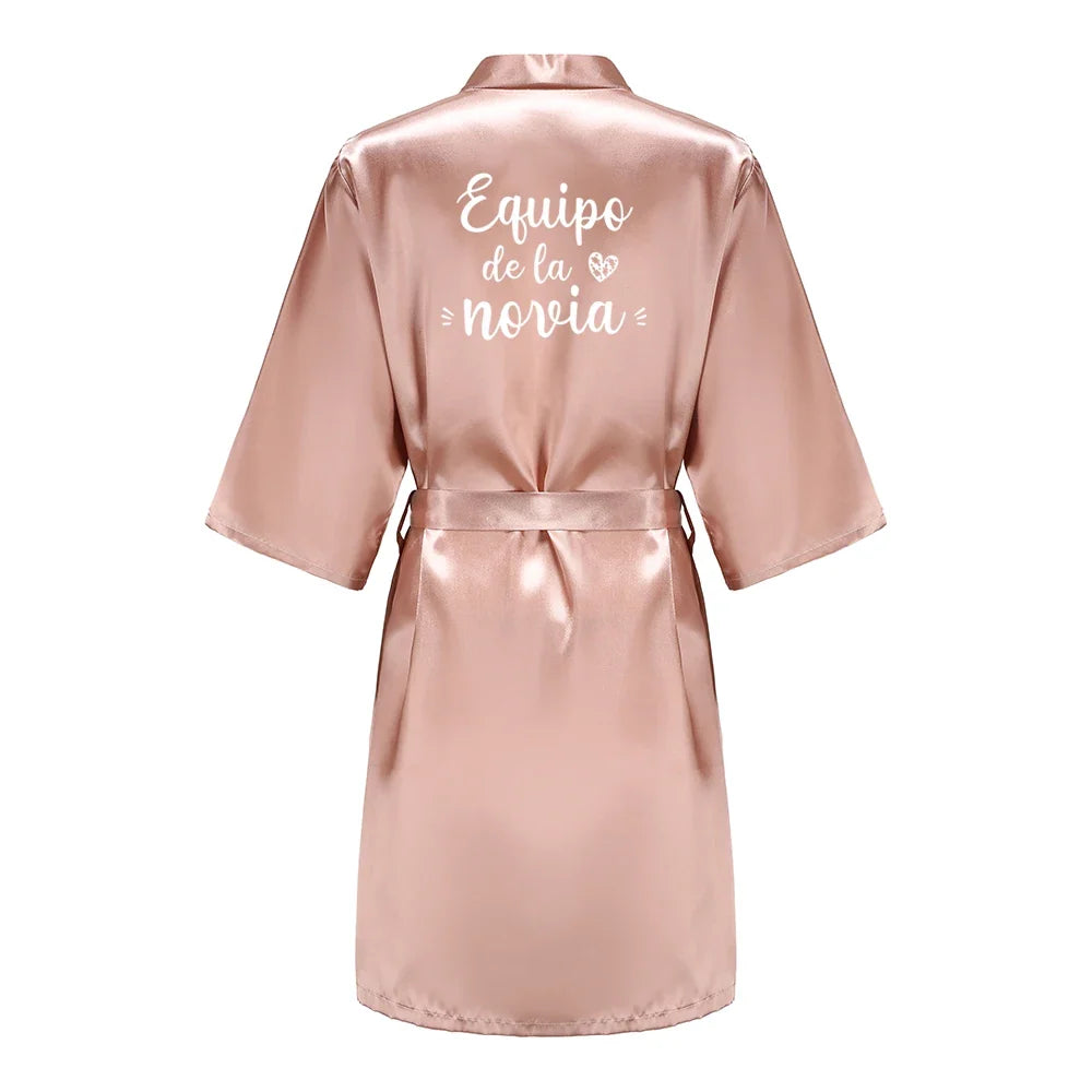 Sage Green Bridal Satin Robe Women Spanish Wedding Robe Novia Kimono Bride Party Bridesmaid Robes