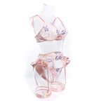 Sensual Women Lingerie Fancy Floral Sheen Silk Underwear Transparent Garter Exotic Sets Fairy Luxury Intimate Goods