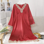 Female Long Nightdress Sexy Hollow Lace Sleepwear Home Dress Palace Style Princess Nightgown Nightwear Casual Satin Loungewear