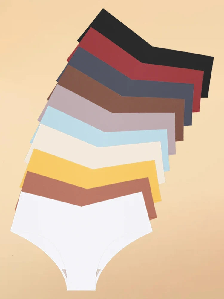 10pcs Hot Sale Women's Panties Seamless Underwear Ultra-thin Solid Briefs Female V-Waist 10 Colors panty Silk Lingerie