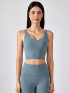 SHINBENE Women's V-neck Slimming Fitness Long-sleeve Padded Short-sleeve Sports Bra Yoga Bra Classic Athletic Tank Top