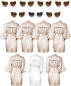7 Pcs Bride Bridesmaid Robe Sets for Wedding Bridal Party Satin Robes Maid of Honor Robe with Heart Shaped Sunglasses