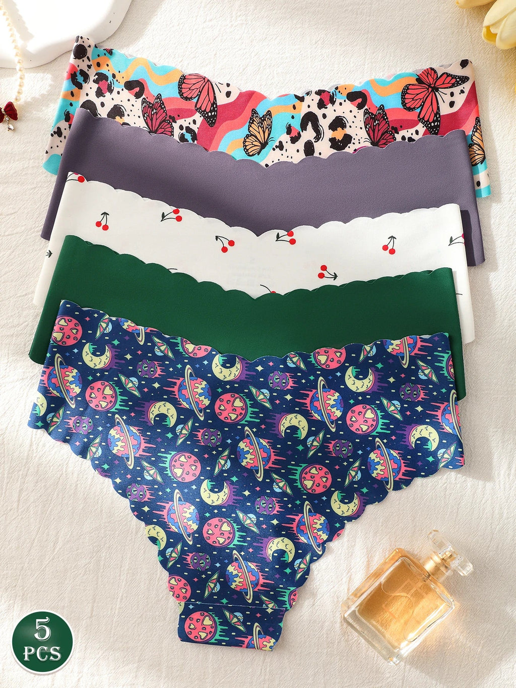 5-Pack Women's Underwear, Solid Color and Printed Mix, Seamless, Bare-Feel, Sexy and Comfortable Bikini Panties