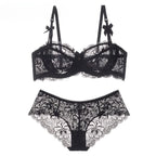 MOYISU Summer Lingerie Set Sheer French Lace Minimiser Bra Briefs Ultra Thin Sexy Women's Underwear Big Bust Sexy Tushy & Panty