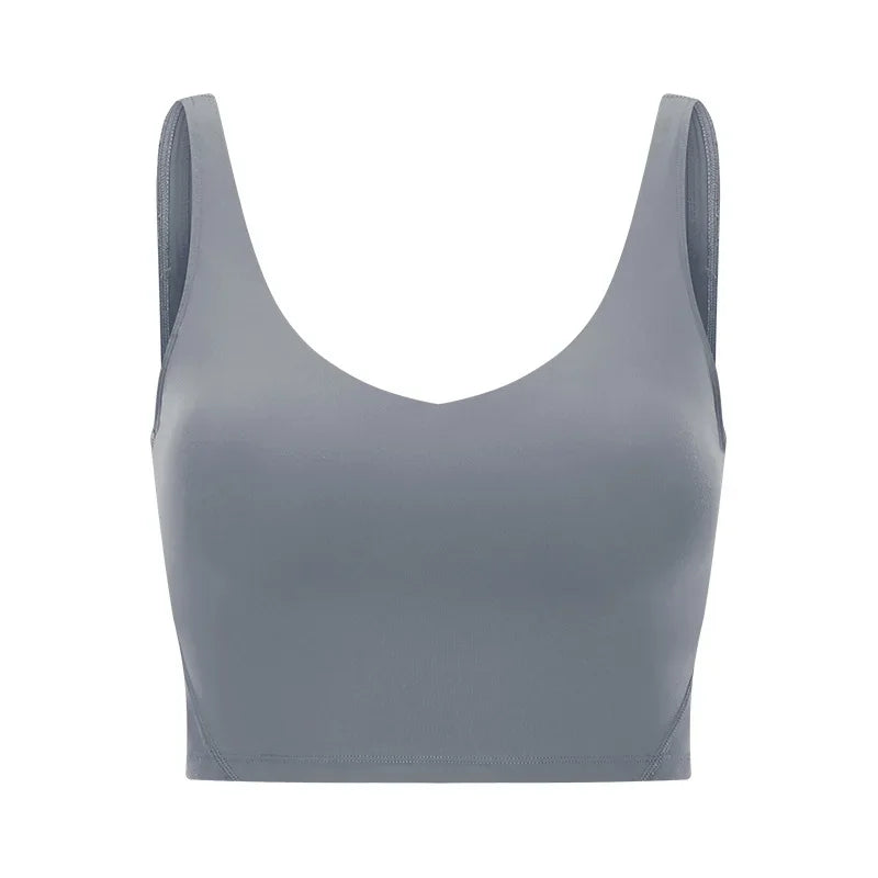 SHINBENE Women's V-neck Slimming Fitness Long-sleeve Padded Short-sleeve Sports Bra Yoga Bra Classic Athletic Tank Top
