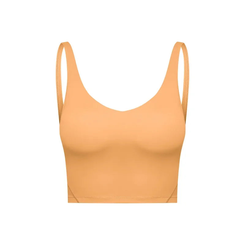 SHINBENE Women's V-neck Slimming Fitness Long-sleeve Padded Short-sleeve Sports Bra Yoga Bra Classic Athletic Tank Top