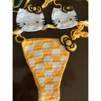 Sanrio Cute Bikini Set Crochet Girls Swimsuit Hello Kitty Sexy Bathing Suit Kwaii Women Swim Suit Bandage Micro Bikinis Swimwear