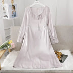 Female Long Nightdress Sexy Hollow Lace Sleepwear Home Dress Palace Style Princess Nightgown Nightwear Casual Satin Loungewear