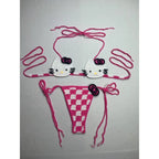 Sanrio Cute Bikini Set Crochet Girls Swimsuit Hello Kitty Sexy Bathing Suit Kwaii Women Swim Suit Bandage Micro Bikinis Swimwear