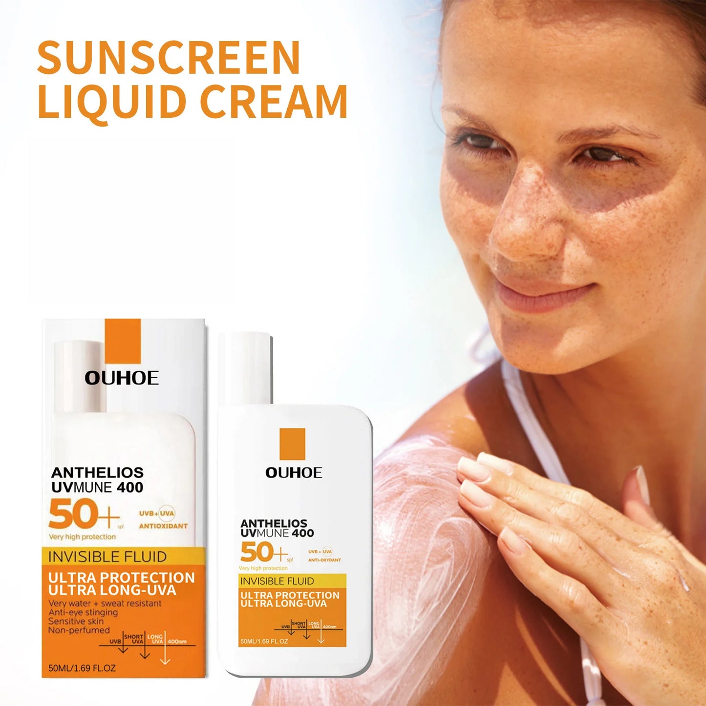 New Invisible Fluid Sunscreen SPF 50+ High Quality Water + Sweat Resistant Hydrating Moisturize Lotion Sunscreen Liquid Cream