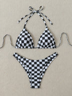Summer retro floral print 2-piece bikini lace up swimsuit sexy high waisted women's swimsuit