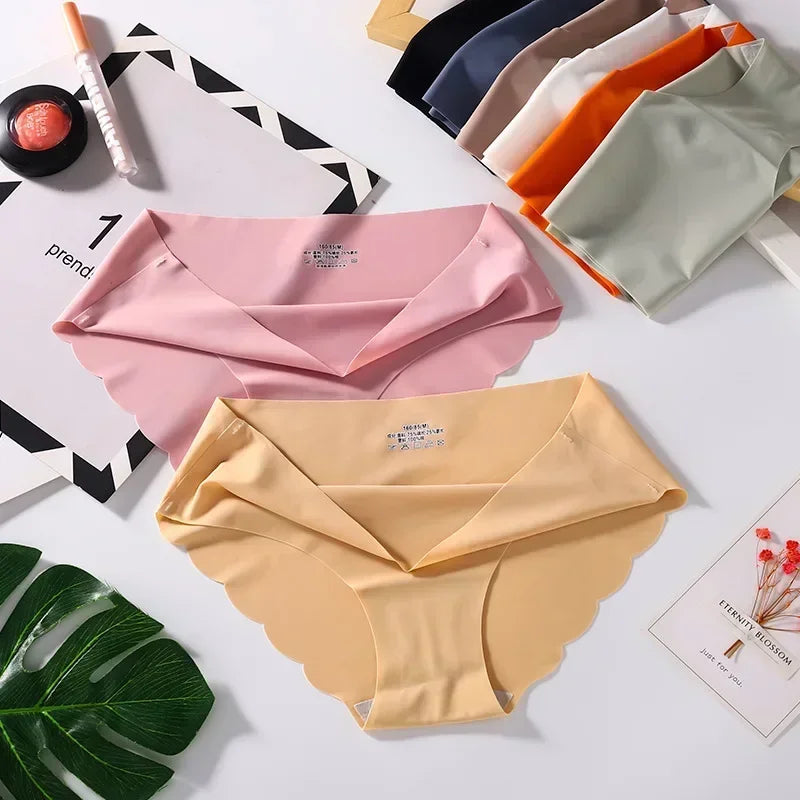 Seamless Silk Briefs Sexy Panties For Women Mid Waist Comfortable Girl Silk Panty Female Underpants Woman Lingerie  5 PCS/Set