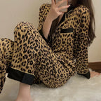 Women's Spring And Autumn Pajamas Two-Piece Set Of Women Loose Fashion Leopard Print Long-Sleeved Ladies Upscale Homewear Suit
