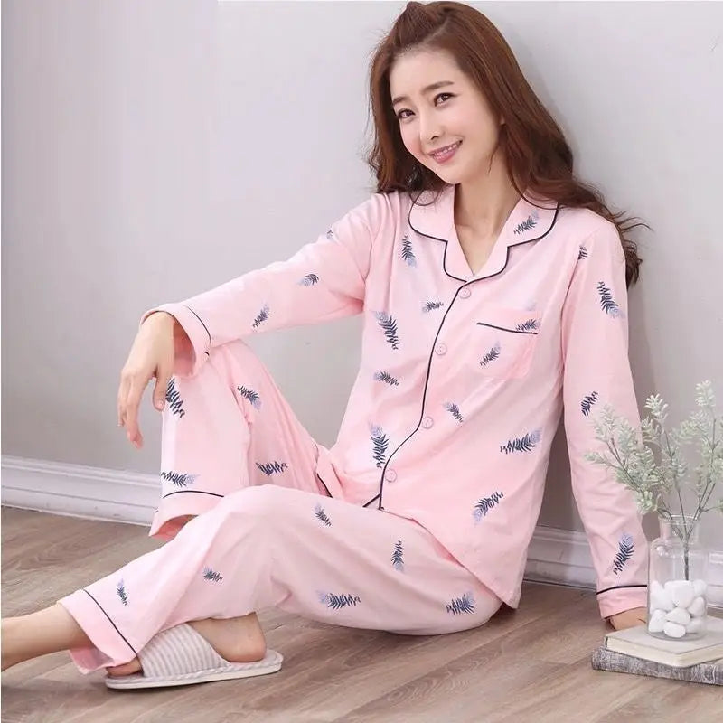 New Women's Imitation Cotton Pyjamas Homewear Set Girls Spring and Autumn Pajamas Homewear Ladies Long-Sleeved Cardigan Homewear