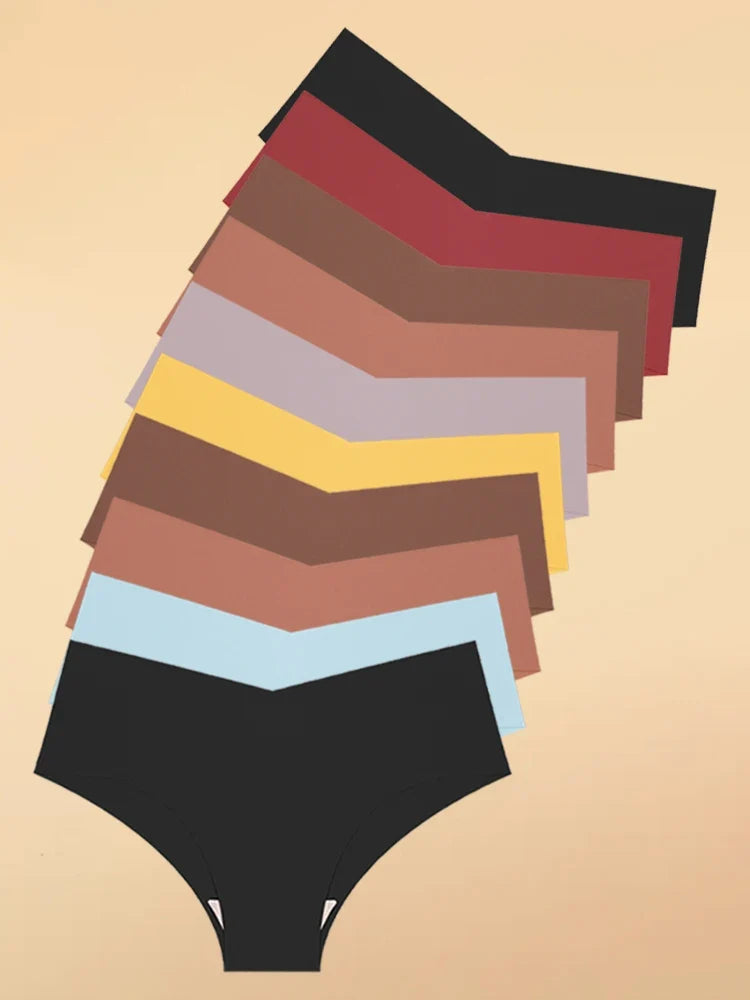 10pcs Hot Sale Women's Panties Seamless Underwear Ultra-thin Solid Briefs Female V-Waist 10 Colors panty Silk Lingerie