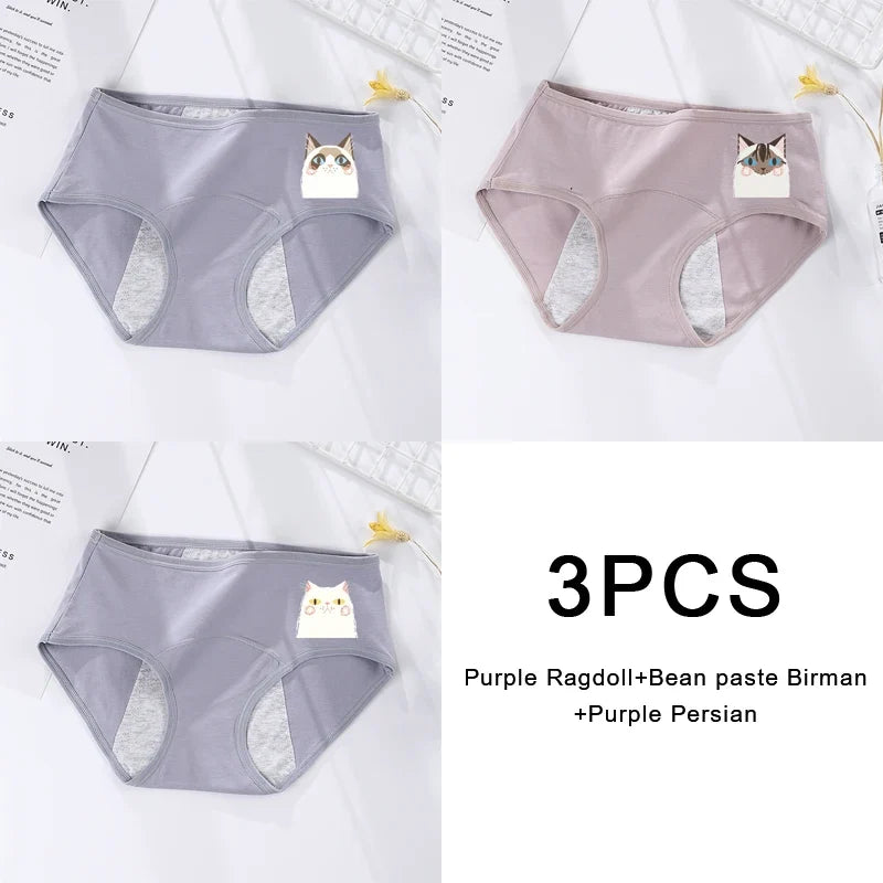 3PCS/set Women's menstrual briefs large flow postpartum water absorption leakproof briefs women's pure cotton menstrual briefs