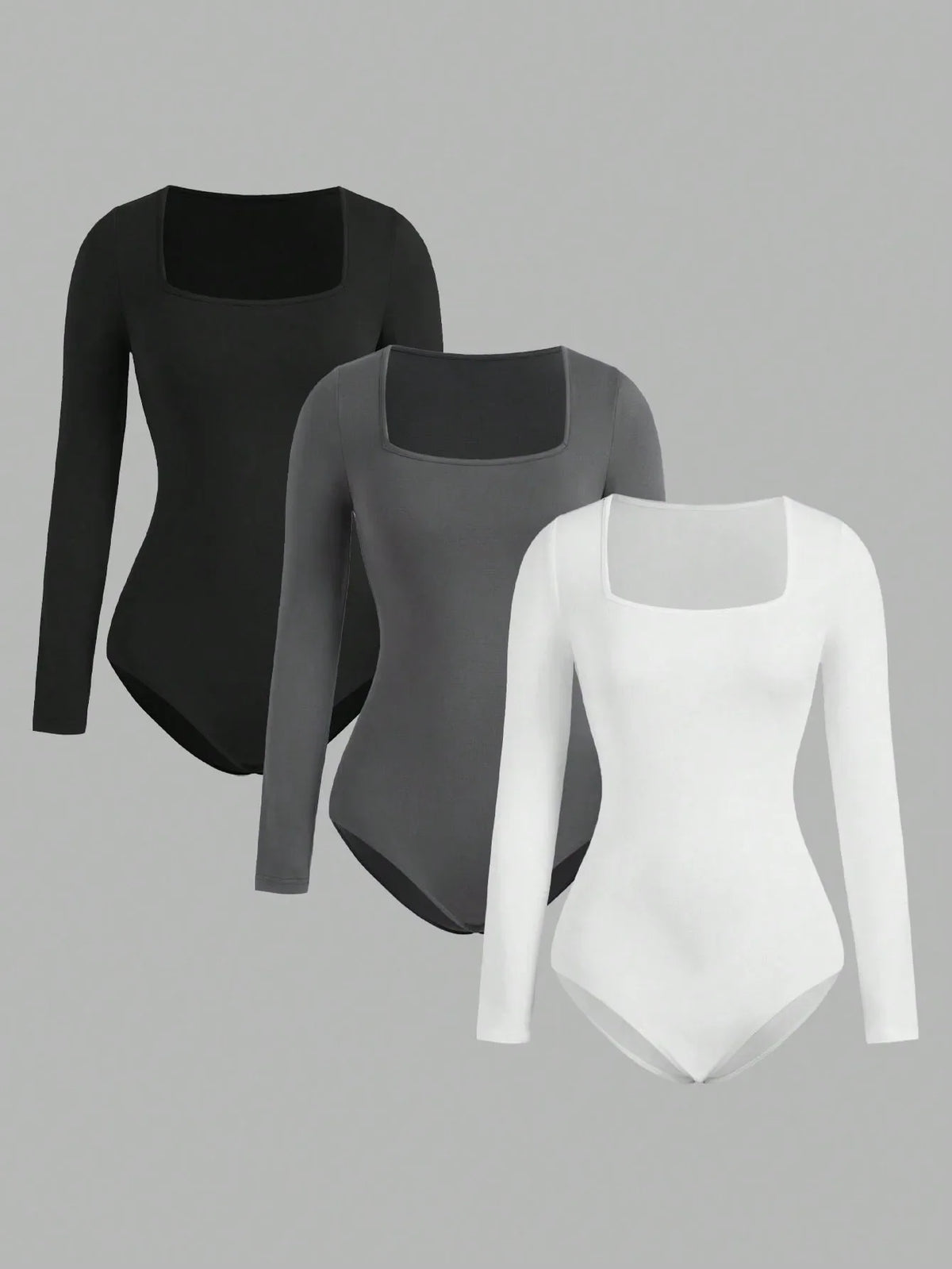 Women's Solid color Square Neck  Open Crotch One-Piece Bodysuit Long Sleeved Body  Lady Streetwear Female Warm Clothing