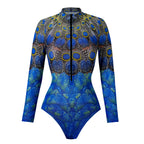 Vintage Mesh Print Swimming Suit for Women Long Sleeve High Waist One Piece Swimsuit 2025 Beach Bathing Suit Купальник