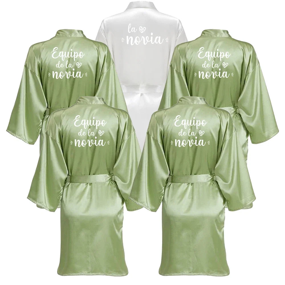 Sage Green Bridal Satin Robe Women Spanish Wedding Robe Novia Kimono Bride Party Bridesmaid Robes