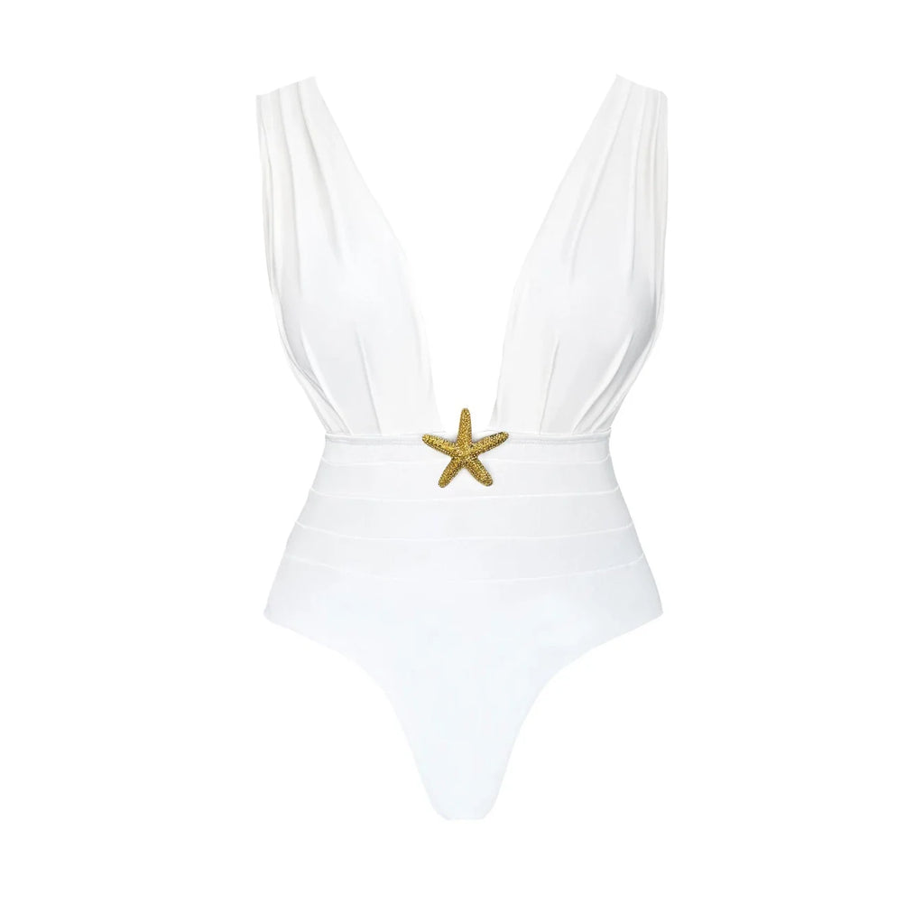 2Pcs Deep V One Piece Swimsuit Sexy Women Swimwear 2025 Shiny Star Bikini High Waist Biquini Female Swim Suit Bodysuit Beachwear